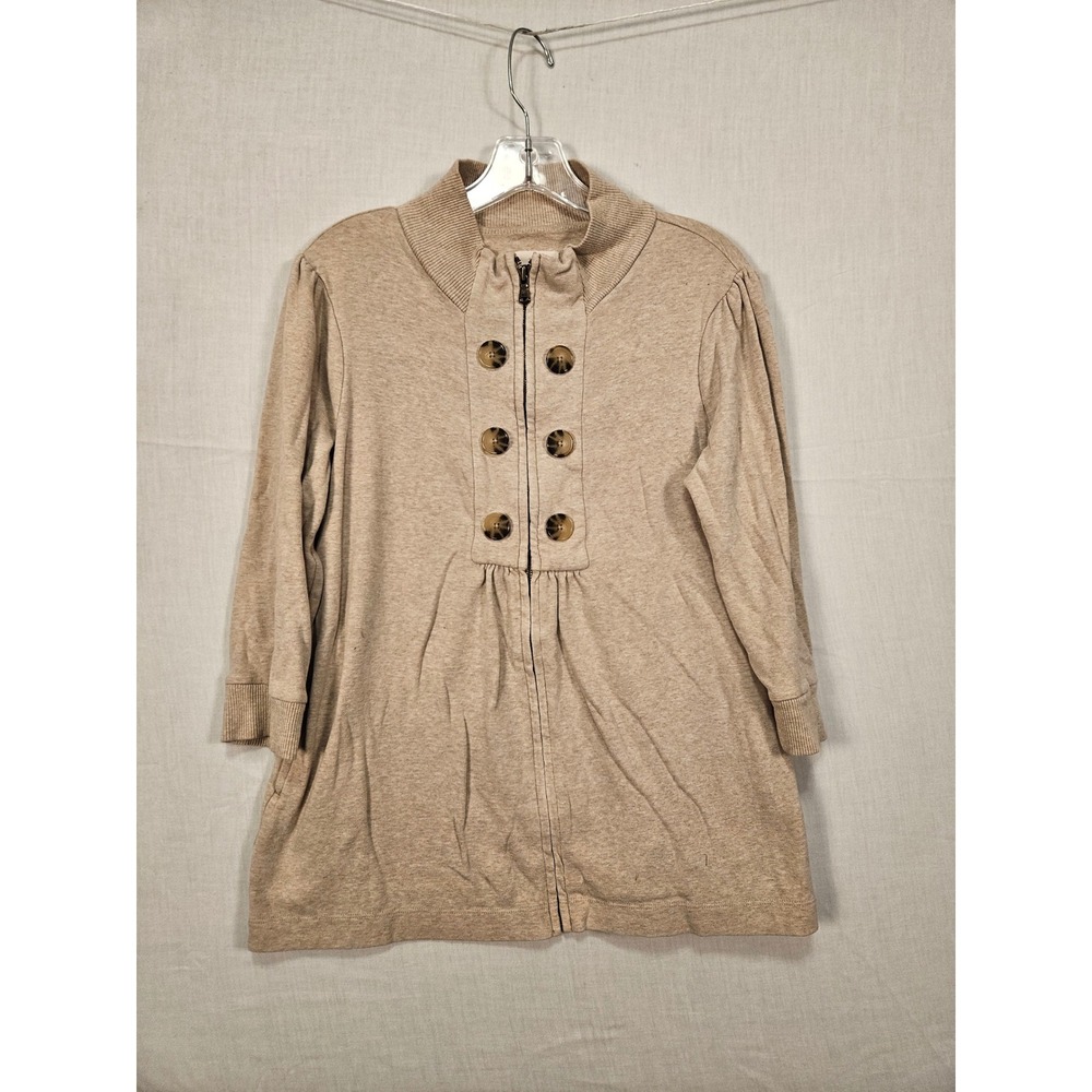 Banana Republic Womens Tan Heather Full Zip Mock Neck Cardigan Sweater Size M
